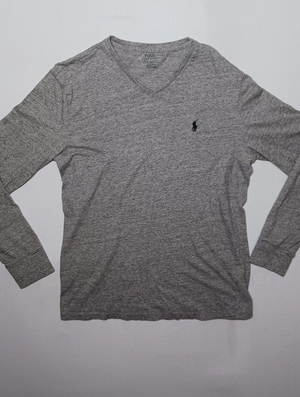 Polo Ralph Lauren Mens V Neck Long Sleeve Jersey Tee Shirt Medium Gray Heather